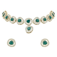 Etnico Gold Plated Traditional Stone Choker Necklace Jewellery With Earring Set For Women (IJ381G)