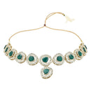 Etnico Gold Plated Traditional Stone Choker Necklace Jewellery With Earring Set For Women (IJ381G)