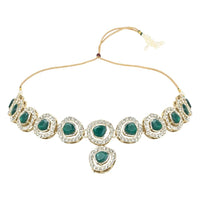 Etnico Gold Plated Traditional Stone Choker Necklace Jewellery With Earring Set For Women (IJ381G)