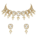 Etnico Gold Plated Artificial Stone Kundan Pearl Chocker Necklace Jewellery With Earrings Set For Wome/Girls (IJ383W)