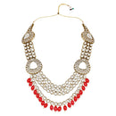 Etnico Gold Plated Traditional Multi Layered Pearl Kundan Bridal Necklace Jewellery with Dangle Earrings & Maang Tikka Set For Women/Girls (IJ387R)