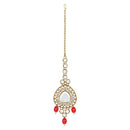 Etnico Gold Plated Traditional Multi Layered Pearl Kundan Bridal Necklace Jewellery with Dangle Earrings & Maang Tikka Set For Women/Girls (IJ387R)