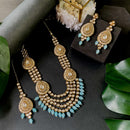 Etnico Gold Plated Traditional Multi Layered Pearl Kundan Bridal Necklace Jewellery with Dangle Earrings & Maang Tikka Set For Women/Girls (IJ388Sb)
