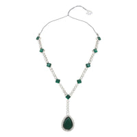 Etnico Silver Plated Crystal Drop Necklace & Earring Set For Women (IJ393) (Green)