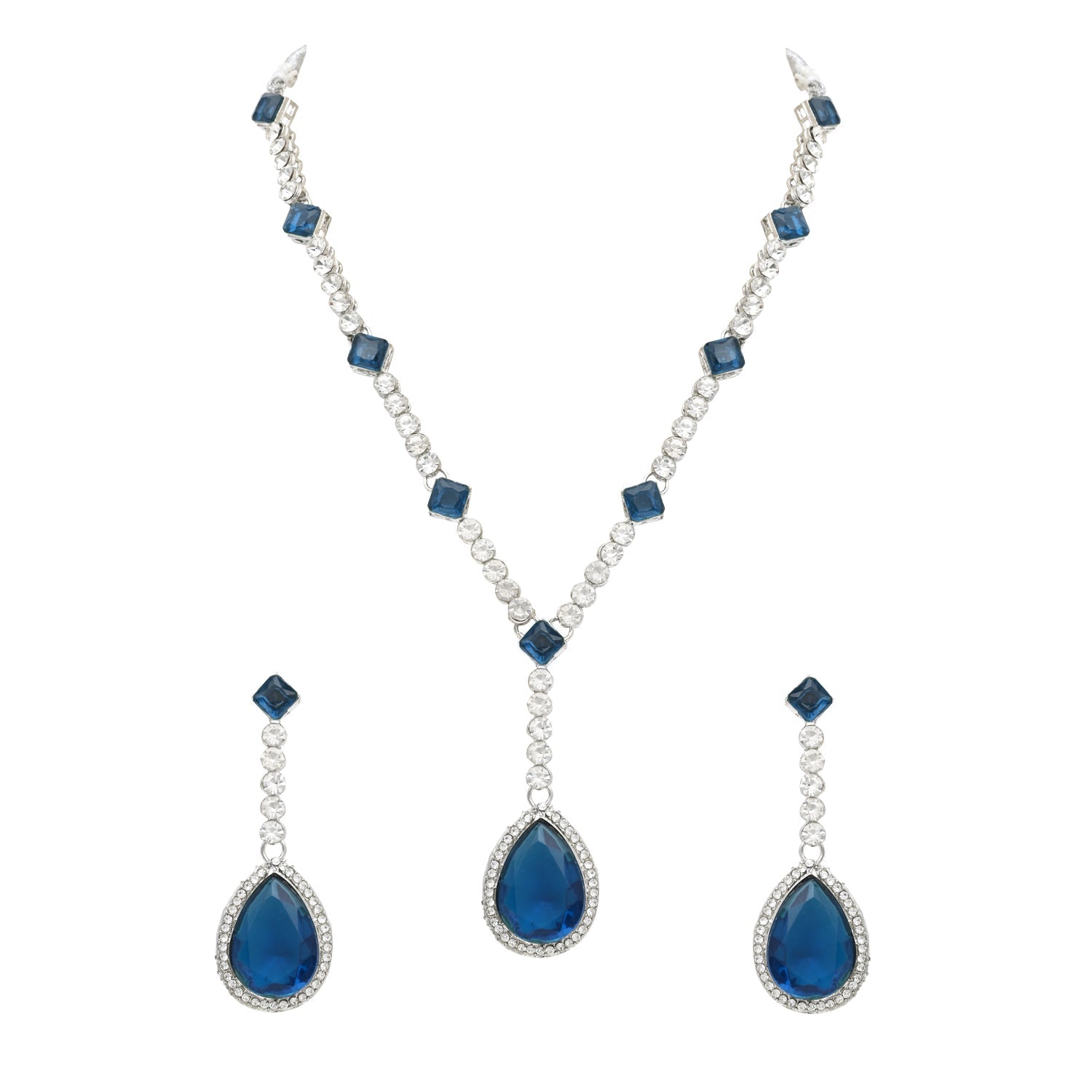 Etnico Silver Plated Stylish Design Crystal Diamond Necklace & Drop Earrings Jewellery Set for Women (IJ393ZMO)