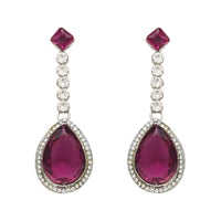 Etnico Silver Plated Crystal Drop Necklace & Earring Set For Women (IJ393) (Wine)