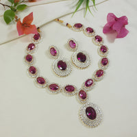 Etnico Stylish Design Crystal Diamond Necklace & Earrings Jewellery Set for Women (Wine)