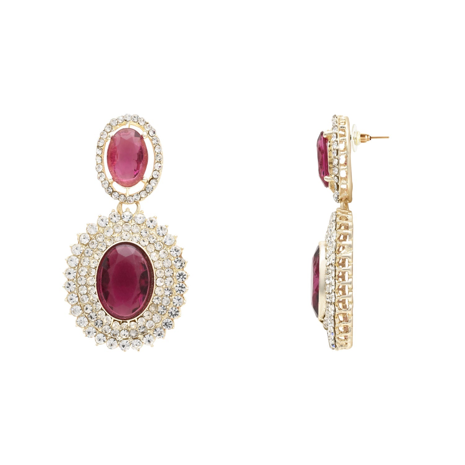 Etnico Stylish Design Crystal Diamond Necklace & Earrings Jewellery Set for Women (Wine)