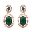 Etnico Rose Gold Plated Stylish Design Crystal Diamond Necklace & Earrings Jewellery Set for Women (Green)