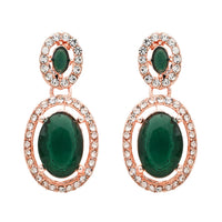 Etnico Rose Gold Plated Stylish Design Crystal Diamond Necklace & Earrings Jewellery Set for Women (Green)