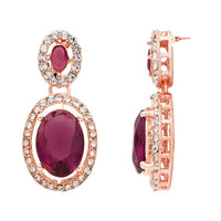 Etnico Rose Gold Plated Stylish Design Crystal Diamond Necklace & Earrings Jewellery Set for Women (IJ395RGWi)