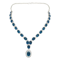 Etnico Silver Plated Stylish Design Crystal Diamond Necklace With Earrings & Maang Tikka Jewellery Set for Women (IJ397ZMO)