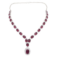 Etnico Silver Plated Stylish Design Crystal Diamond Necklace With Earrings & Maang Tikka Jewellery Set for Women (Silver Wine)