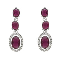 Etnico Silver Plated Stylish Design Crystal Diamond Necklace With Earrings & Maang Tikka Jewellery Set for Women (Silver Wine)