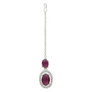 Etnico Silver Plated Stylish Design Crystal Diamond Necklace With Earrings & Maang Tikka Jewellery Set for Women (Silver Wine)