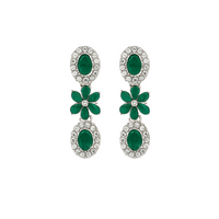 Etnico Silver Plated Traditional Stone Design Necklace Set with Earrings & Maang Tika for Women (Silver Green)