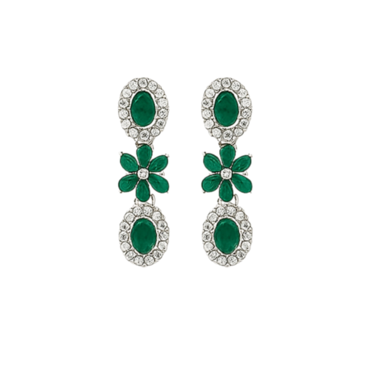 Etnico Silver Plated Traditional Stone Design Necklace Set with Earrings & Maang Tika for Women (Silver Green)