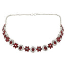 Etnico Silver Plated Traditional Stone Design Necklace Set with Earrings & Maang Tika for Women (Silver Maroon)