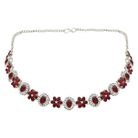 Etnico Silver Plated Traditional Stone Design Necklace Set with Earrings & Maang Tika for Women (Silver Maroon)