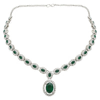 Etnico Silver Plated Stylish Design Crystal Diamond Necklace With Earrings & Maang Tikka Jewellery Set for Women (IJ400ZG)