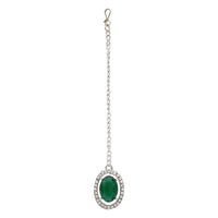 Etnico Silver Plated Stylish Design Crystal Diamond Necklace With Earrings & Maang Tikka Jewellery Set for Women (IJ400ZG)