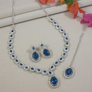 Etnico Silver Plated Stylish Design Crystal Diamond Necklace With Earrings & Maang Tikka Jewellery Set for Women (Silver Montana)