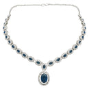 Etnico Silver Plated Stylish Design Crystal Diamond Necklace With Earrings & Maang Tikka Jewellery Set for Women (Silver Montana)