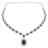 Etnico Silver Plated Stylish Design Crystal Diamond Necklace With Earrings & Maang Tikka Jewellery Set for Women (Silver Montana)