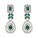 Etnico Silver Plated Stylish Design Crystal Diamond Necklace With Earrings & Maang Tikka Jewellery Set for Women (IJ402ZG)