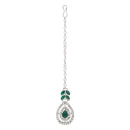 Etnico Silver Plated Stylish Design Crystal Diamond Necklace With Earrings & Maang Tikka Jewellery Set for Women (IJ402ZG)