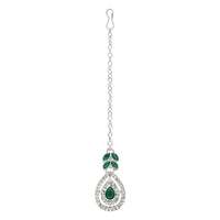 Etnico Silver Plated Stylish Design Crystal Diamond Necklace With Earrings & Maang Tikka Jewellery Set for Women (IJ402ZG)