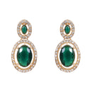 Etnico Gold Plated Stylish Design Crystal Diamond Oval Shape Necklace With Earrings & Maang Tikka Jewellery Set for Women (IJ405M)