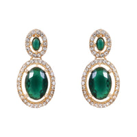 Etnico Gold Plated Stylish Design Crystal Diamond Oval Shape Necklace With Earrings & Maang Tikka Jewellery Set for Women (IJ405M)