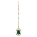 Etnico Gold Plated Stylish Design Crystal Diamond Oval Shape Necklace With Earrings & Maang Tikka Jewellery Set for Women (IJ405M)