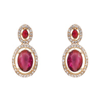 Etnico Gold Plated Stylish Design Crystal Diamond Oval Shape Necklace With Earrings & Maang Tikka Jewellery Set for Women (Wine)
