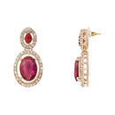 Etnico Gold Plated Stylish Design Crystal Diamond Oval Shape Necklace With Earrings & Maang Tikka Jewellery Set for Women (Wine)