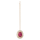 Etnico Gold Plated Stylish Design Crystal Diamond Oval Shape Necklace With Earrings & Maang Tikka Jewellery Set for Women (Wine)