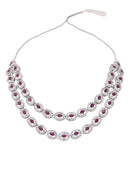Etnico Silver Plated Stylish Design Crystal Diamond Oval Shape Necklace With Earrings & Maang Tikka Jewellery Set for Women (IJ405ZWi)