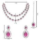 Etnico Silver Plated Stylish Design Crystal Diamond Oval Shape Necklace With Earrings & Maang Tikka Jewellery Set for Women (IJ405ZWi)