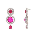 Etnico Silver Plated Traditional Multi-Layer Round Stone Necklace Jewellery With Earrings & Maang Tikka Set for Women (Silver Dark Pink)