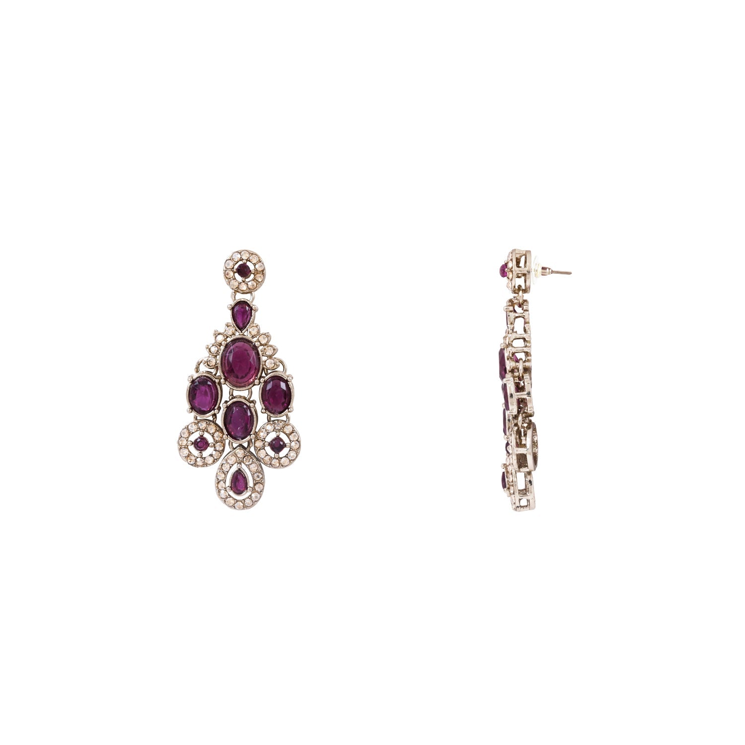 Etnico Traditional Teardrop Design & Stone Necklace Jewellery With Earrings & Maang Tikka Set for Women (IJ414) (Wine)
