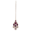 Etnico Traditional Teardrop Design & Stone Necklace Jewellery With Earrings & Maang Tikka Set for Women (IJ414) (Wine)