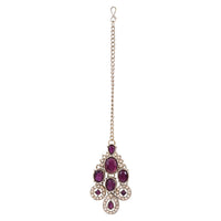 Etnico Traditional Teardrop Design & Stone Necklace Jewellery With Earrings & Maang Tikka Set for Women (IJ414) (Wine)