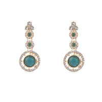Etnico Gold Plated Stylish Design Crystal Diamond Necklace With Earrings & Maang Tikka Jewellery Set for Women (Green)