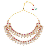 Etnico Gold Plated Stylish Design Crystal Diamond Necklace With Earrings & Maang Tikka Jewellery Set for Women (IJ415Wi)