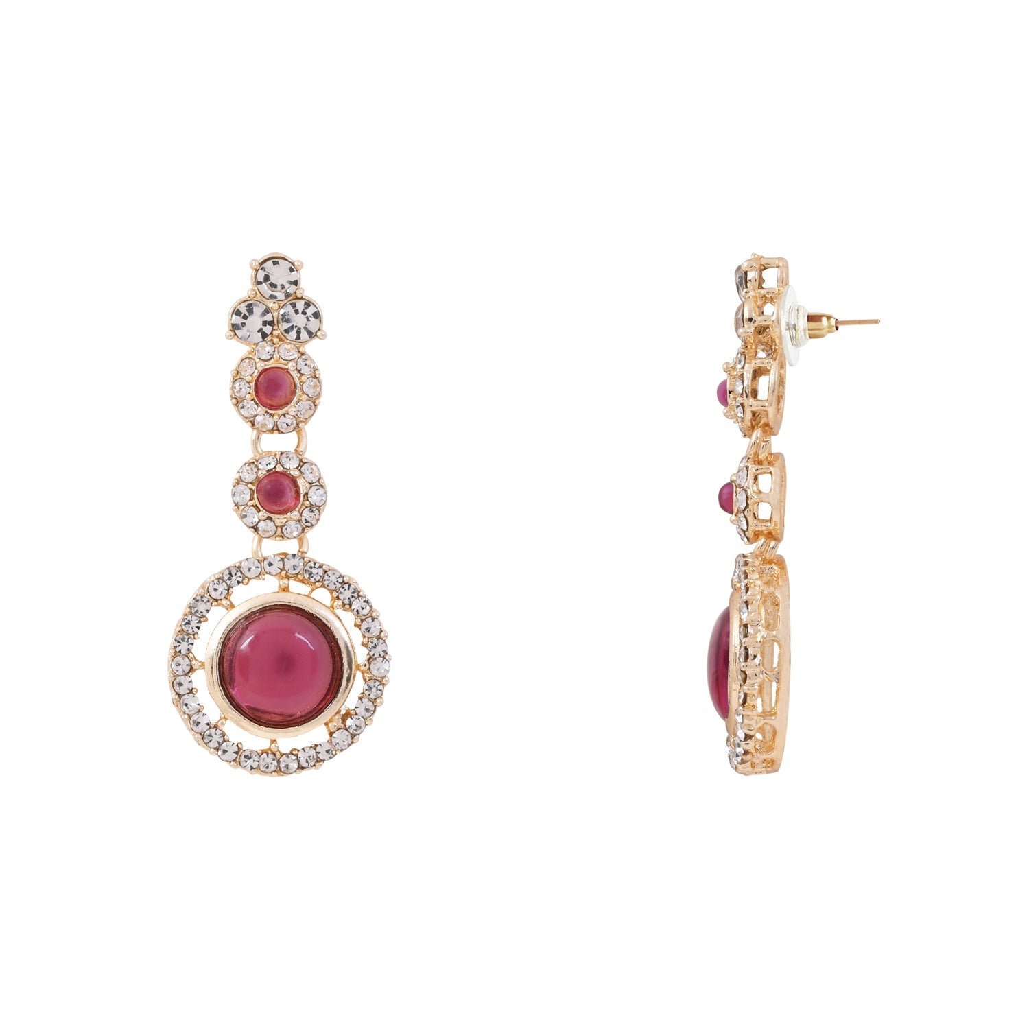 Etnico Gold Plated Stylish Design Crystal Diamond Necklace With Earrings & Maang Tikka Jewellery Set for Women (IJ415Wi)