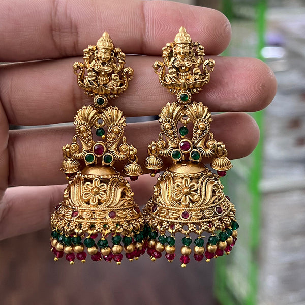 Diksha Collection Gold Plated Pota Stone Temple Jhumki Earrings