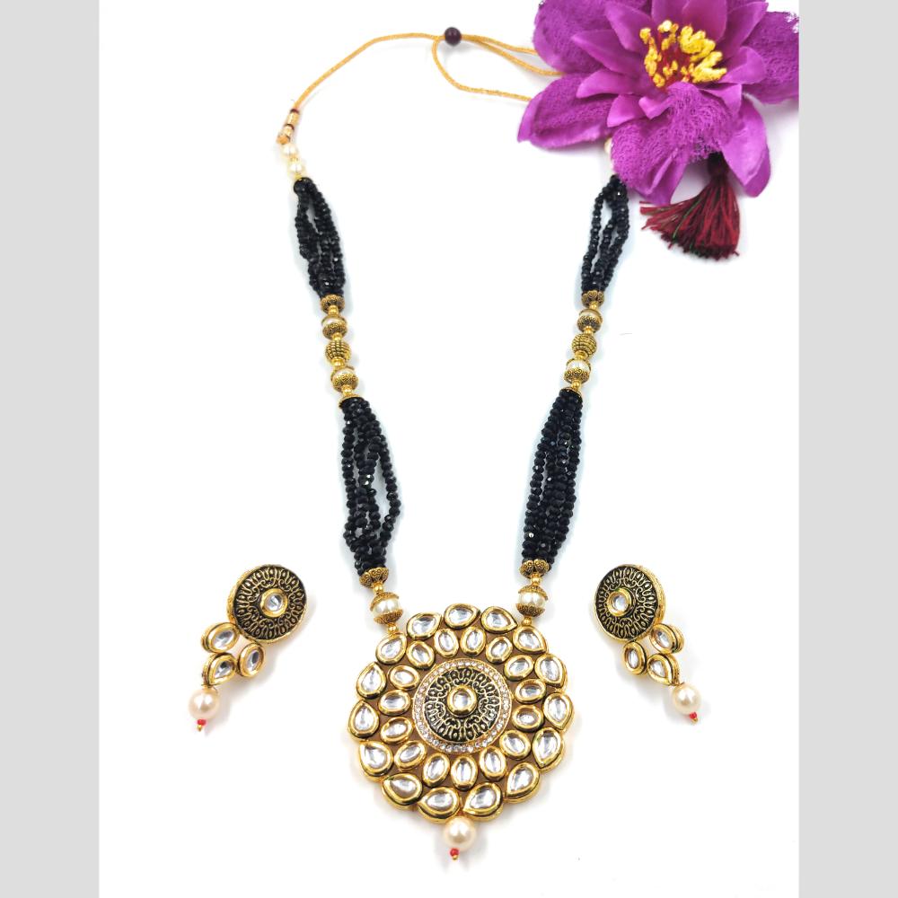 Knigght angel  Gold Plated Kundan Stone And Beads Long Necklace Set