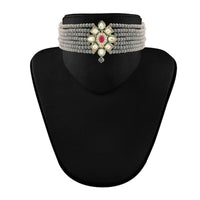 Etnico Gold Plated Traditional Choker Set Glided With Kundan & Beads For Women/Girls (K7207Gr)
