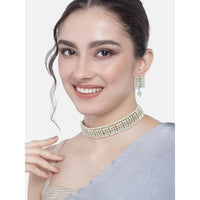 Etnico Gold Plated Traditional Kundan Pearl Choker Necklace Jewellery Set For Women And Girls (K7209) (Mint)